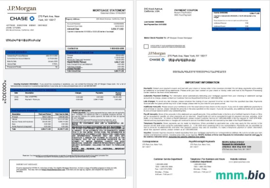 USA JP Morgan Chase Bank wyciąg z kredytu hipotecznego w formatach Word i PDF 1-2